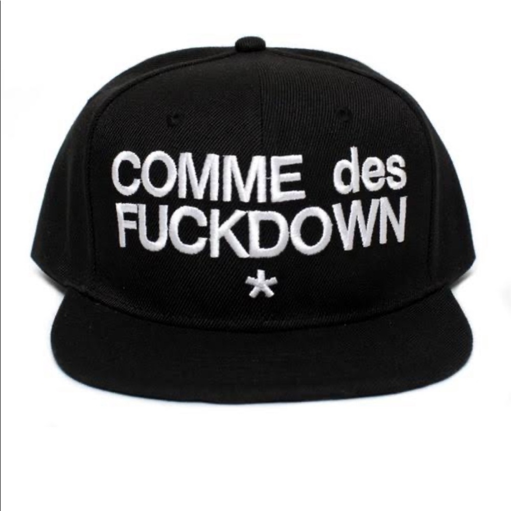 Commes Des Fuckdown Embroidered Flat Brim Hat